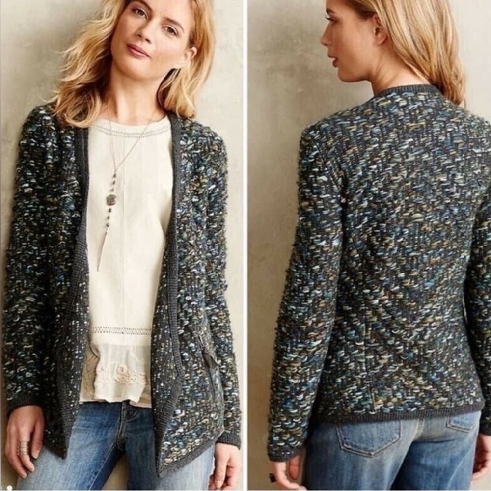 MOTH Anthro M Wool Mohair Keavy Cottage Grandpa Gray Chunky Knit Sweater Nubby
